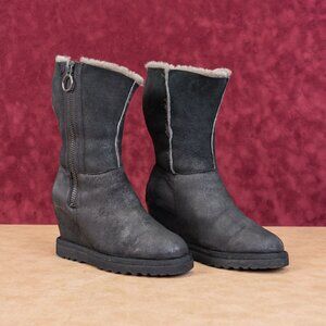 Ash Wmn Yorki Fashion Black Suede Wedge Ankle Sheepskin Lined Boots 5.5US EUR36